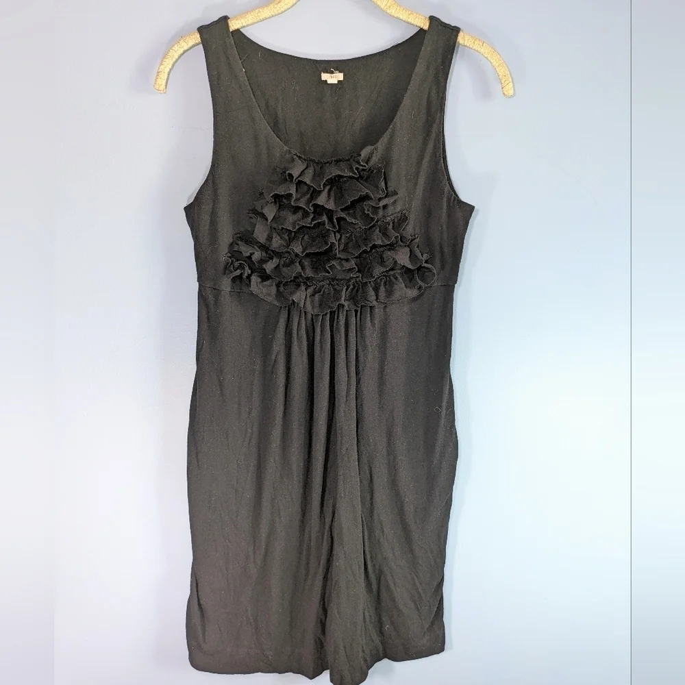 J Crew Black Knit Ruffled Casual Dress